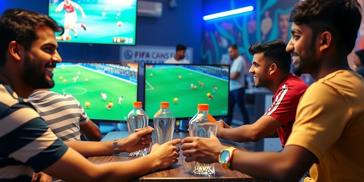 Indian friends playing FIFA World Cup together at a cafe